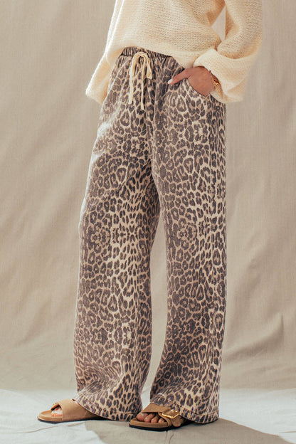 Leopard Print Wide Leg Cotton Pants