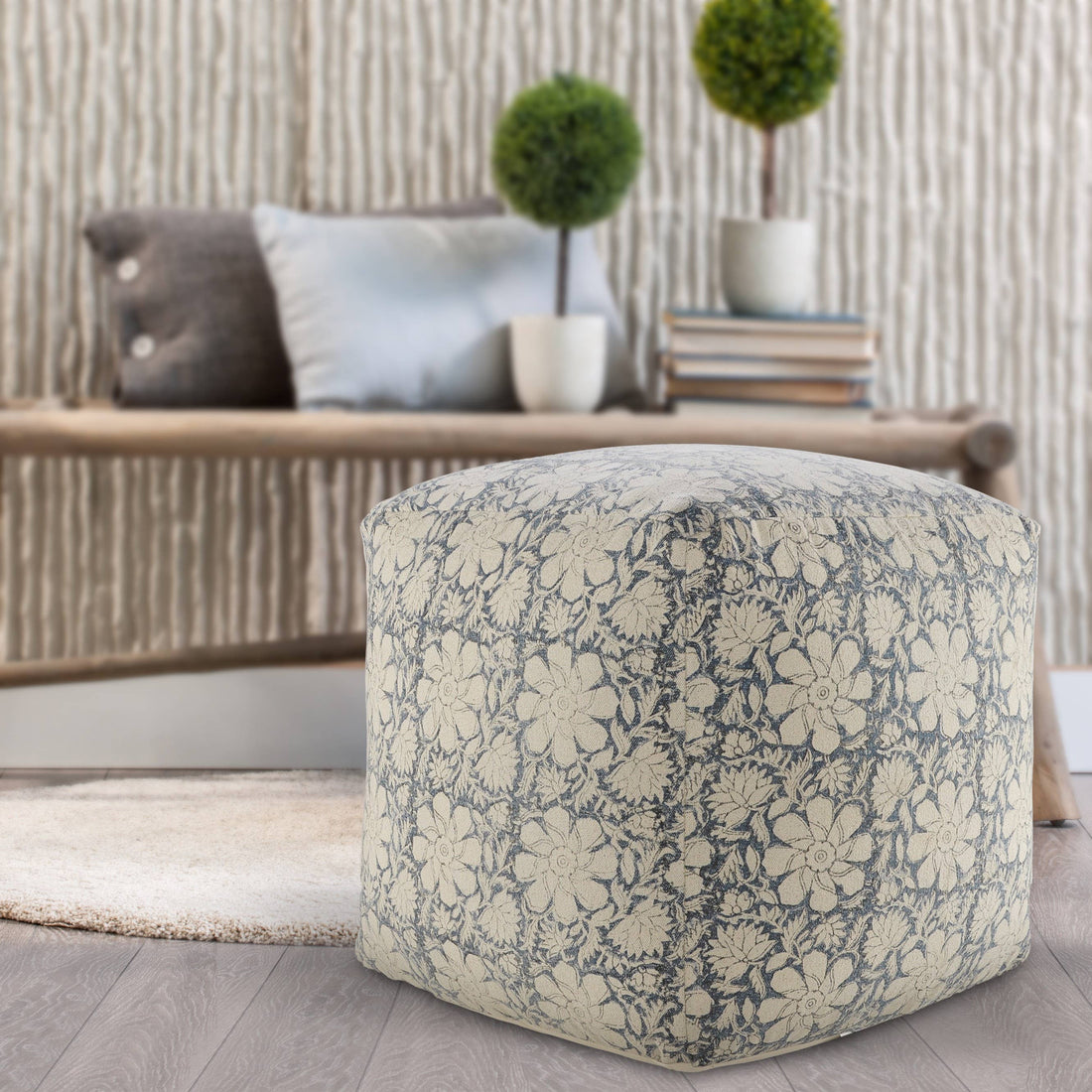 Floral Organic Hand Made Cottage Cube Pouf