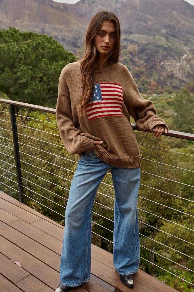 Knit Sweater American Flag Pullover