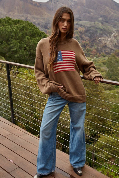 Knit Sweater American Flag Pullover