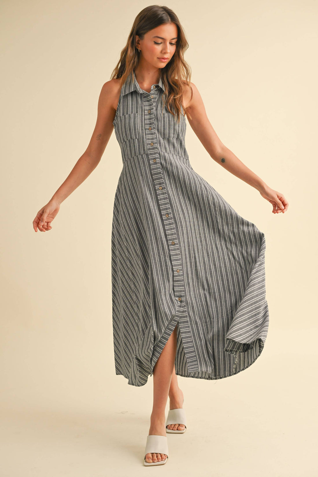 Striped Button Down Shirt Dress