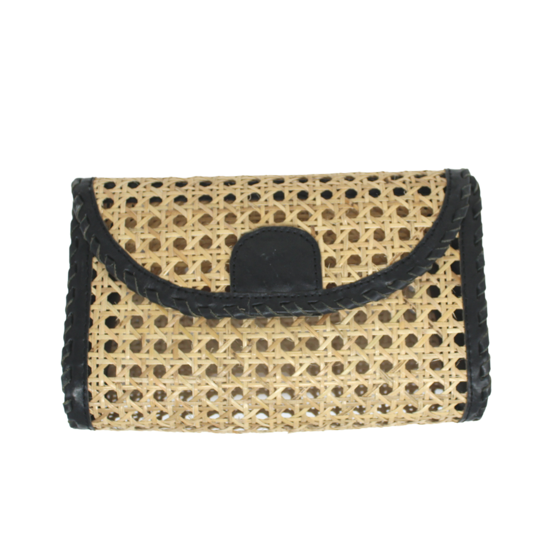 Cane and Leather Crossbody Bag