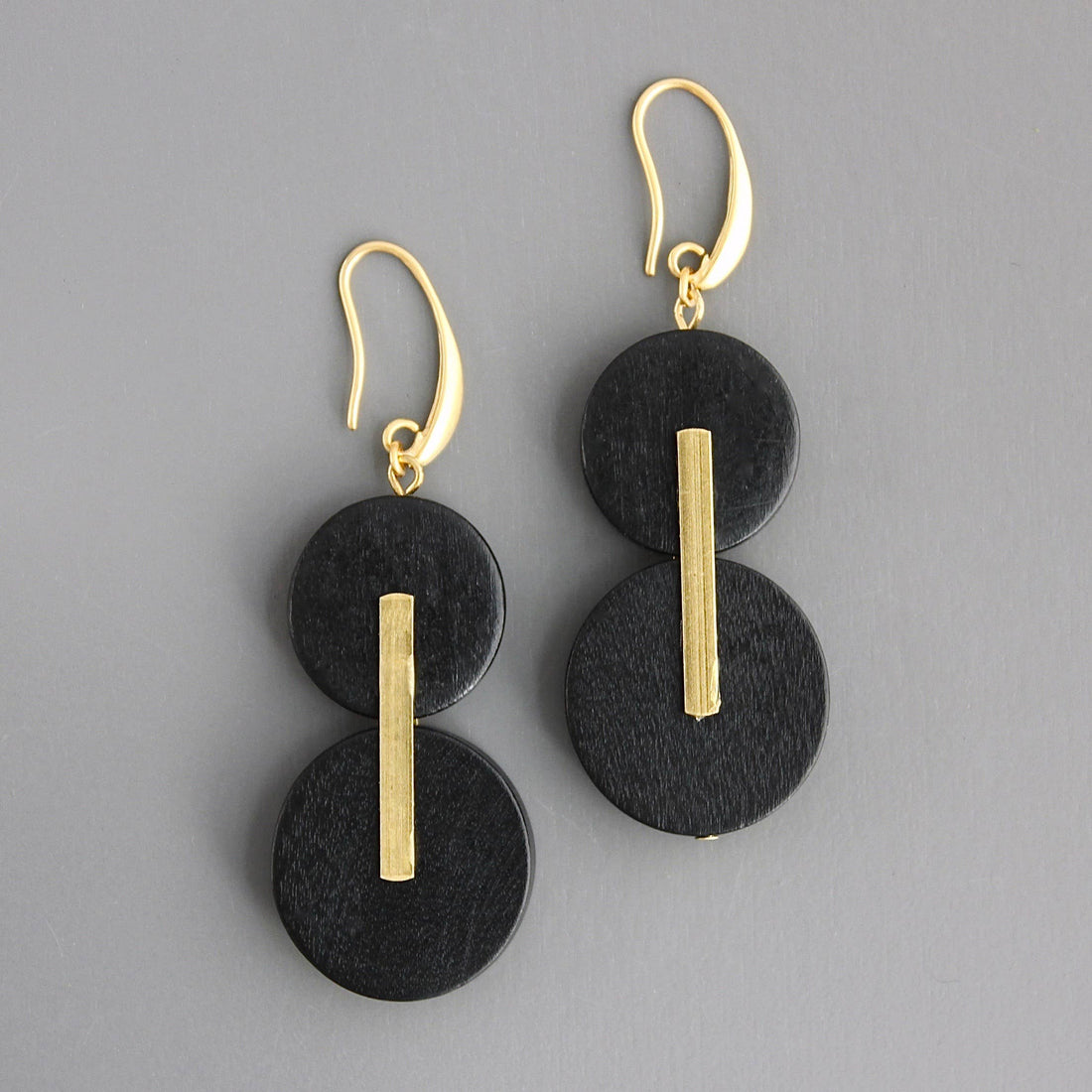 Black wood and Brass Earrings