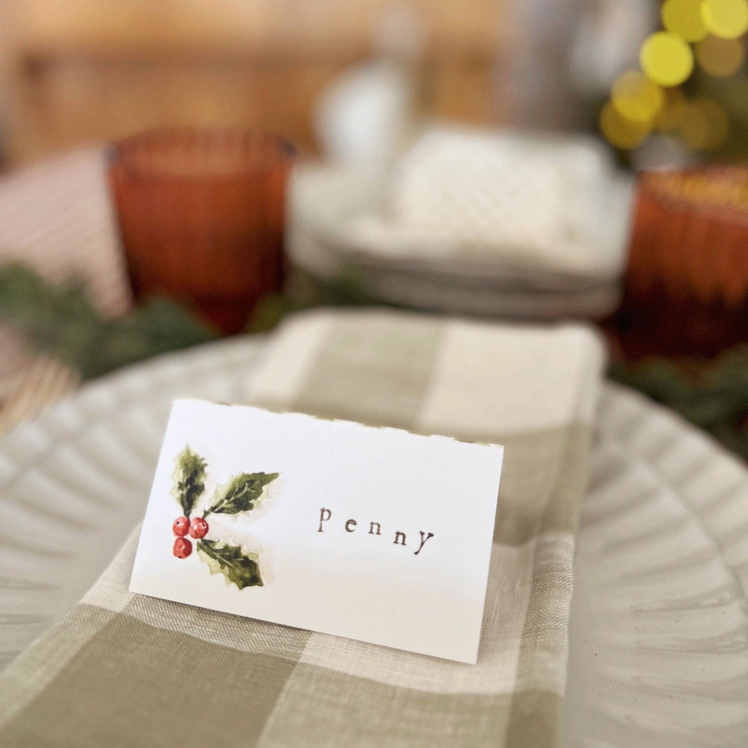 Set of 8 Holly berry place cards