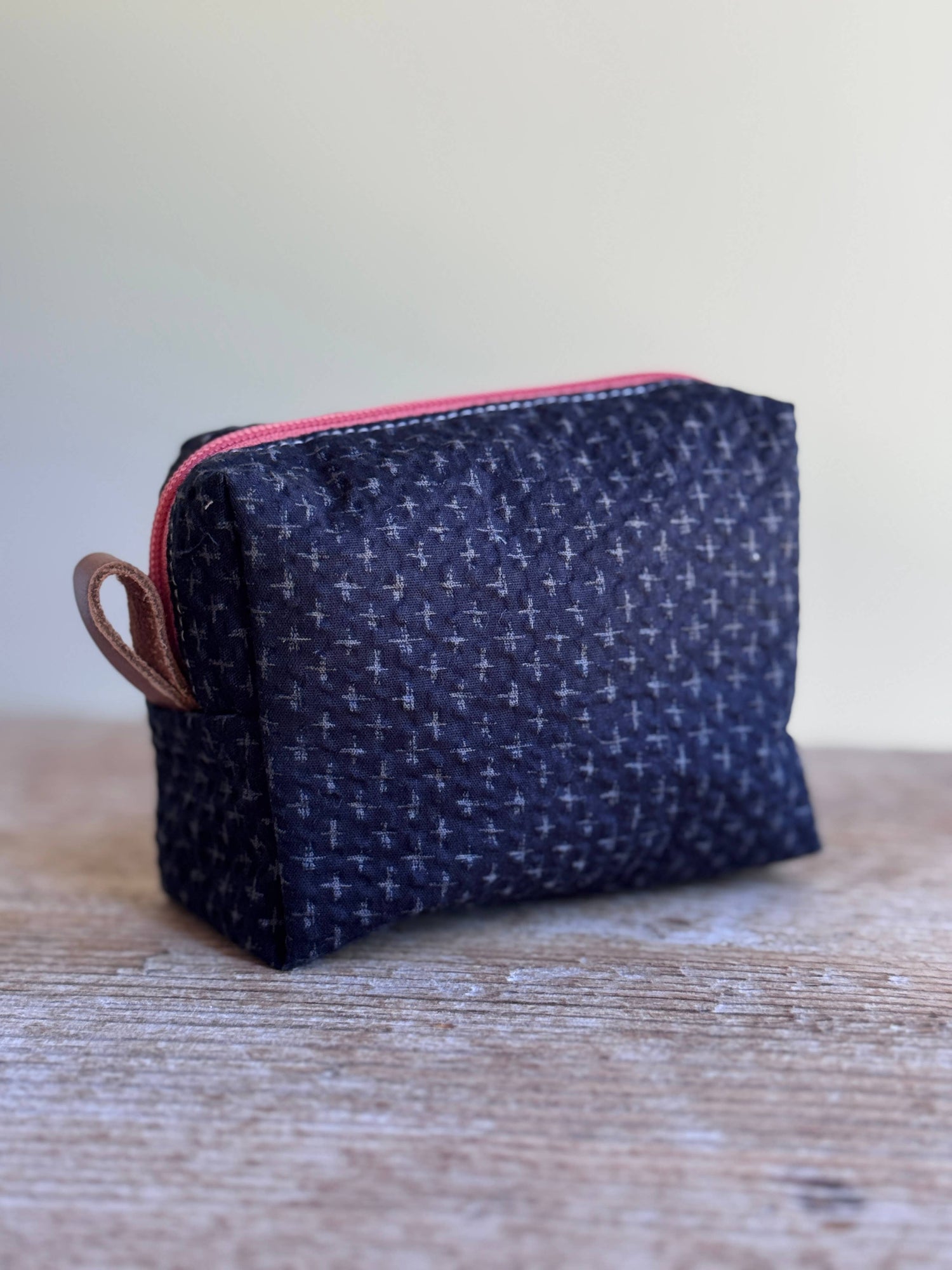 Indigo Cross-Stitch Kantha Mini Pouch