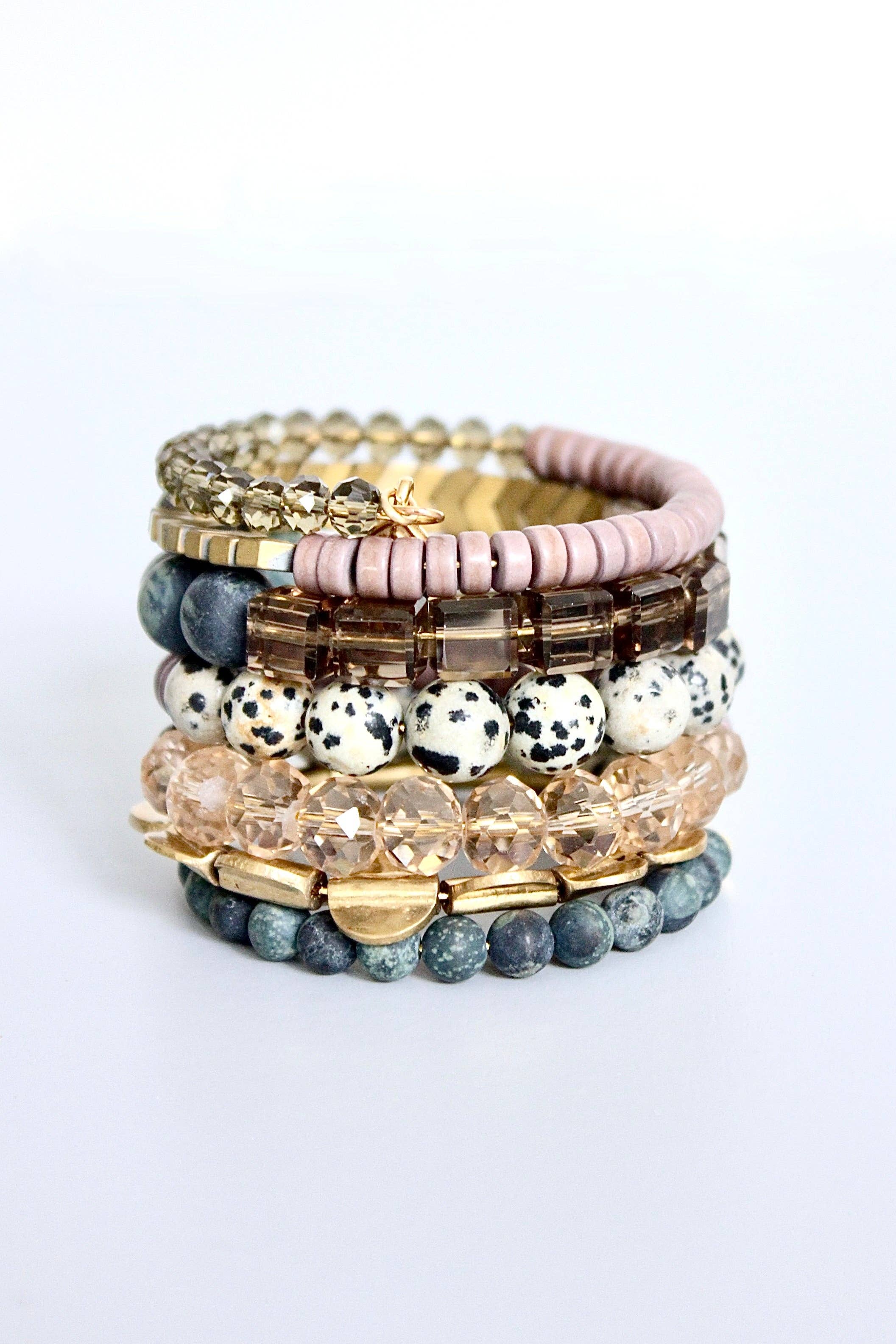 Green Jasper and Mauve Beaded Wrap Bracelet