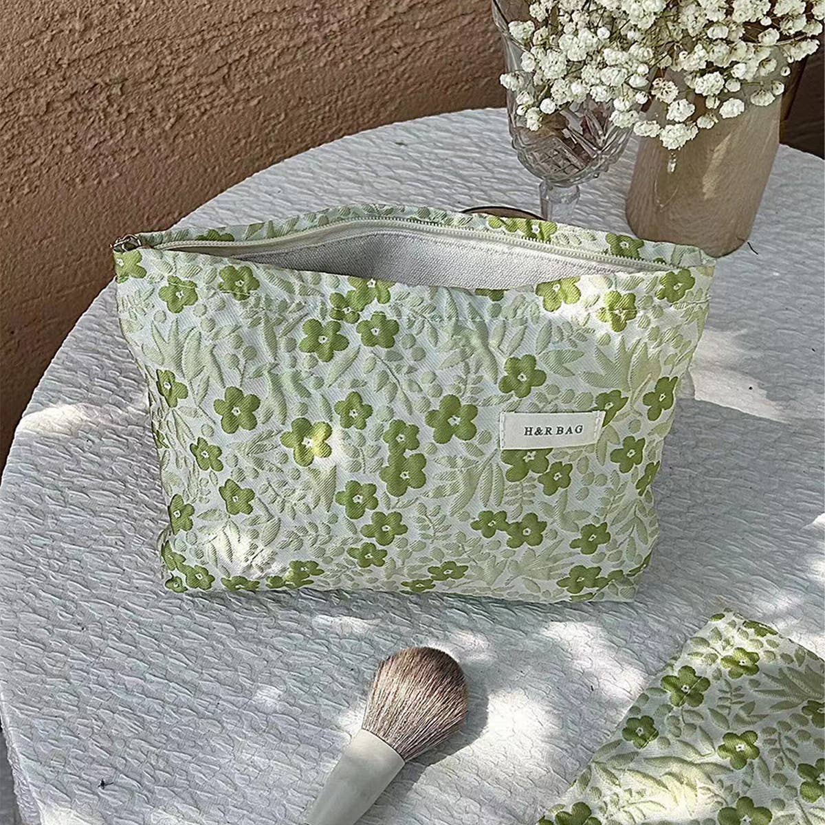 Sweet Green Floral Embossed Pouch