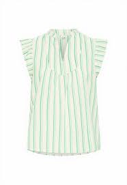 Breezy Green Striped Flutter-Sleeve Blouse