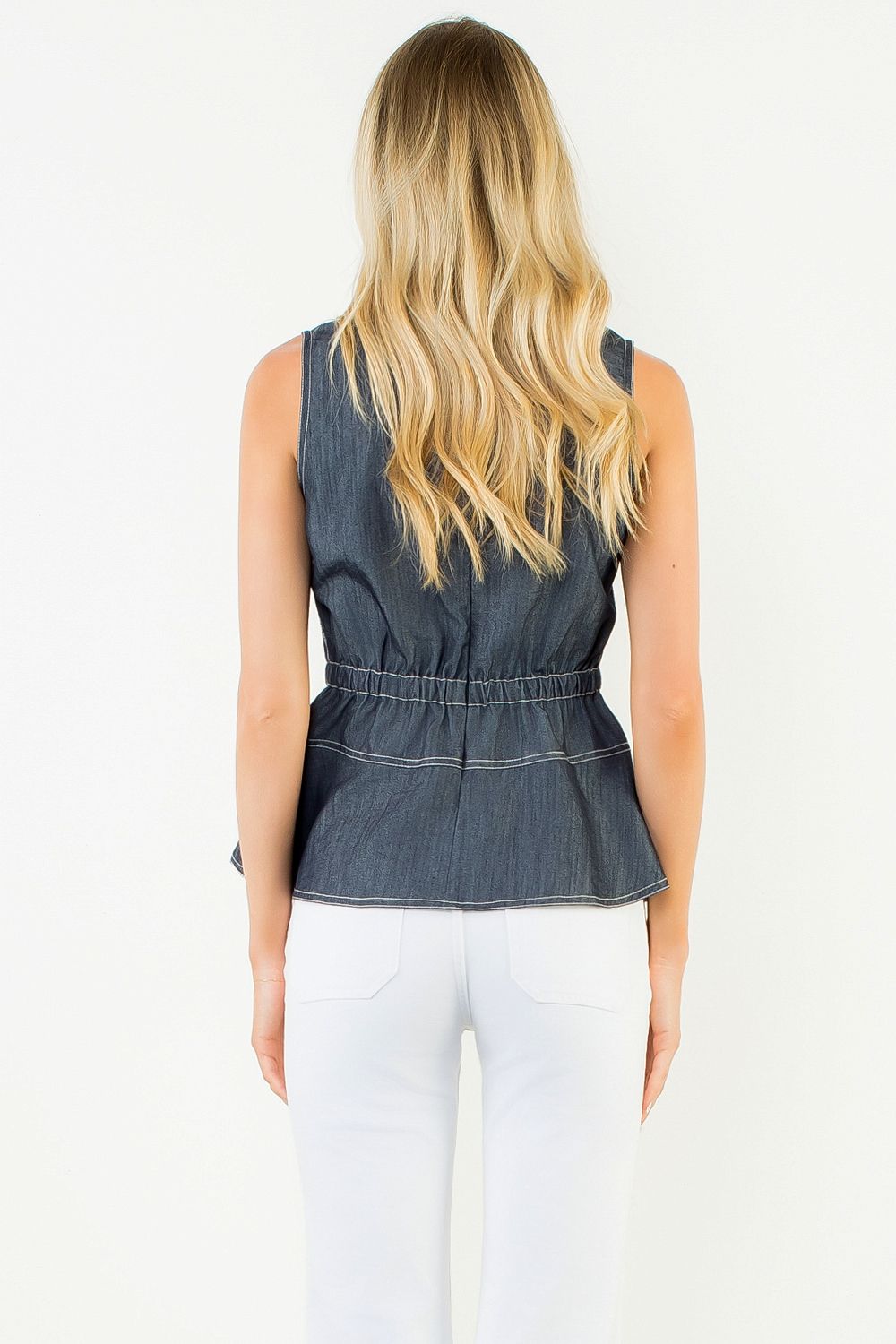 Belted Denim Peplum Top