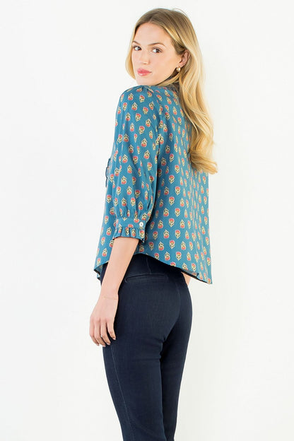 Printed Floral Ruffle-Trim Blouse