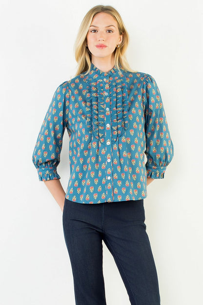 Printed Floral Ruffle-Trim Blouse