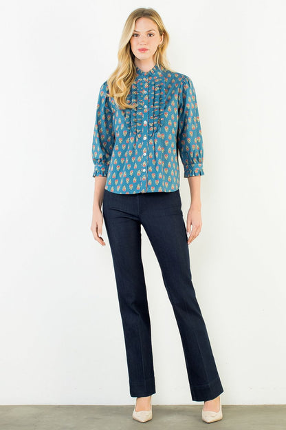 Printed Floral Ruffle-Trim Blouse
