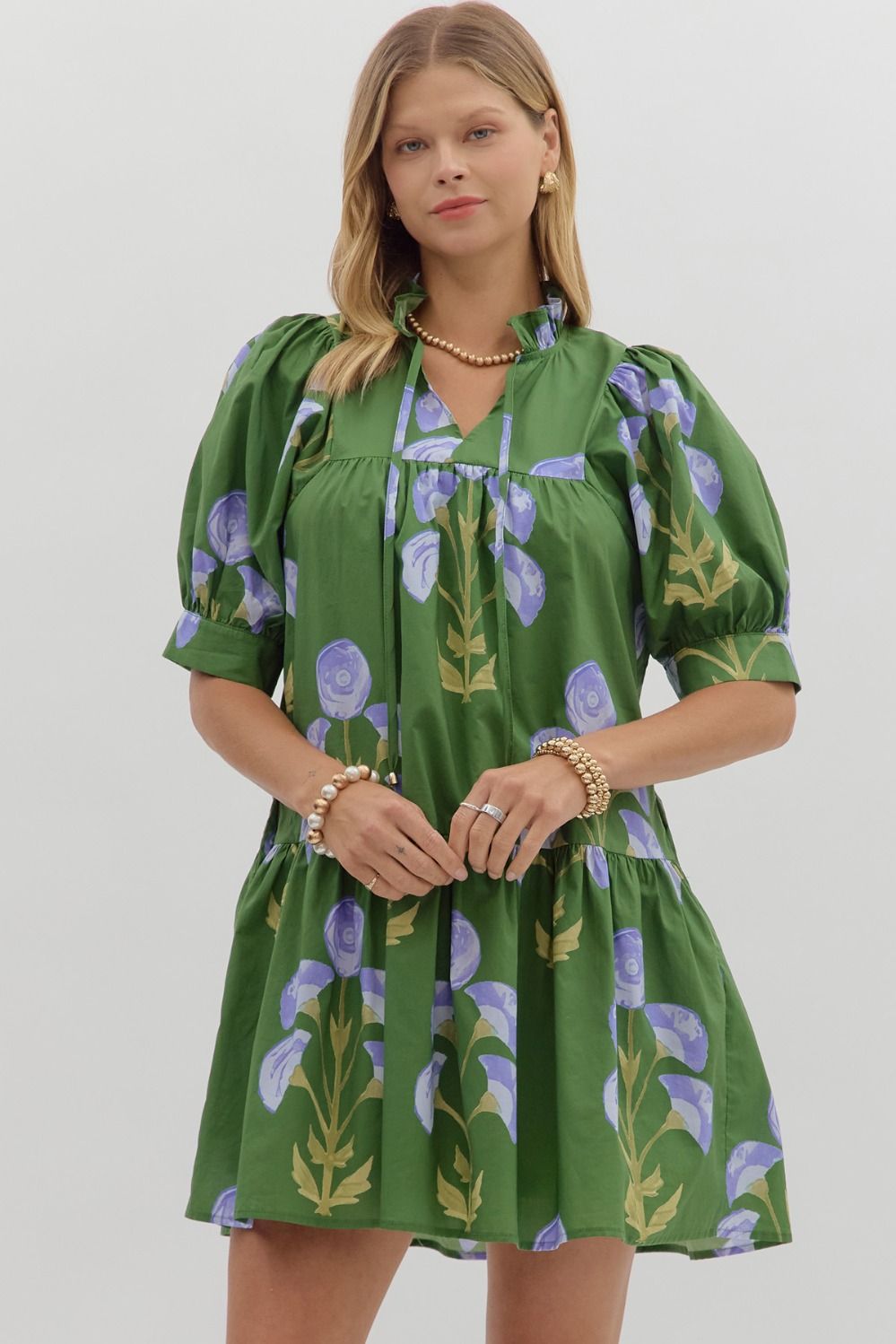 Floral Print Ruffle Sleeve Mini Dress