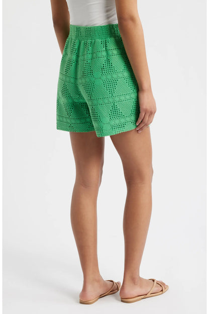Vibrant Green Open-Knit Pull-On Shorts