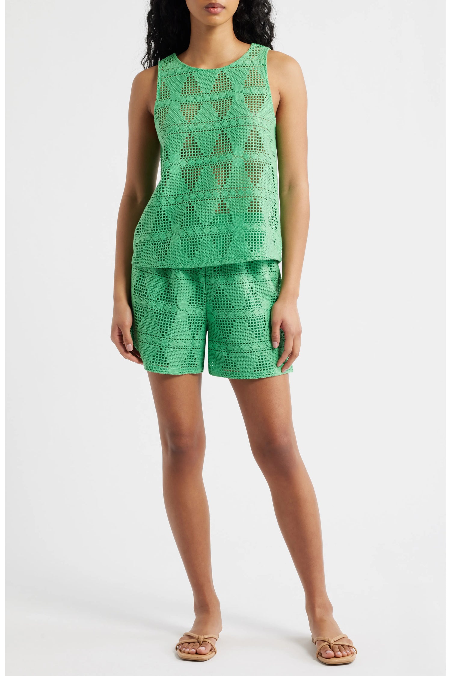 Vibrant Green Open-Knit Pull-On Shorts