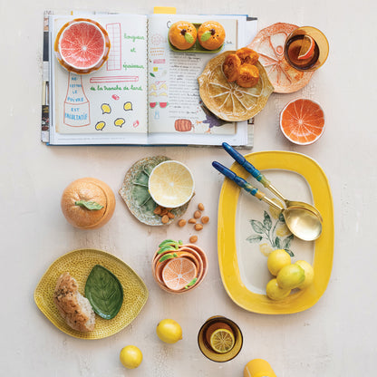 Stoneware Plate with Lemons, Reactive Crackle Glaze (