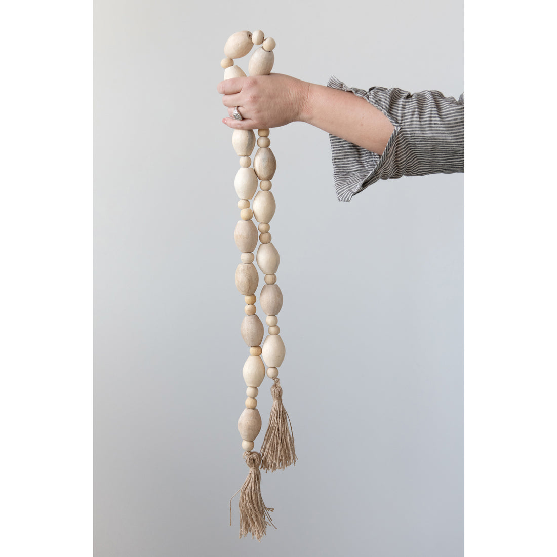 Mango Wood Bead Garland with Jute Tassels