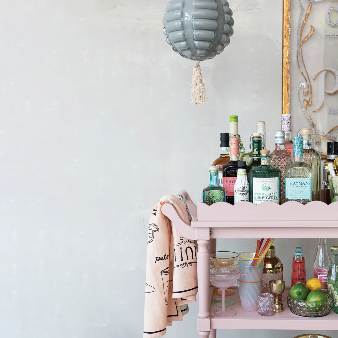 Wood 3-Tier Bar Cart on Casters with Removable Tray