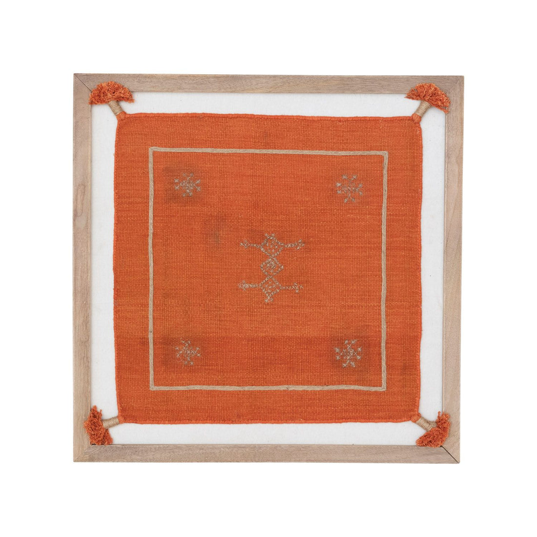 Framed Cotton and Jute Textile with Exbroidery and Tassels