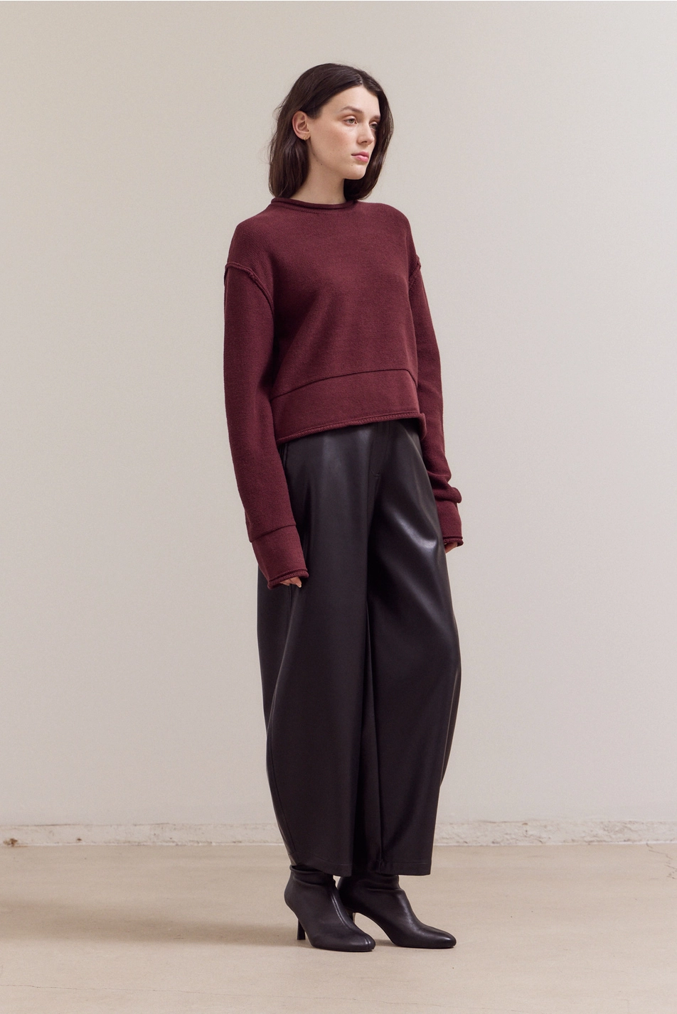 Rolled Edge Detail Long Sleeve Top