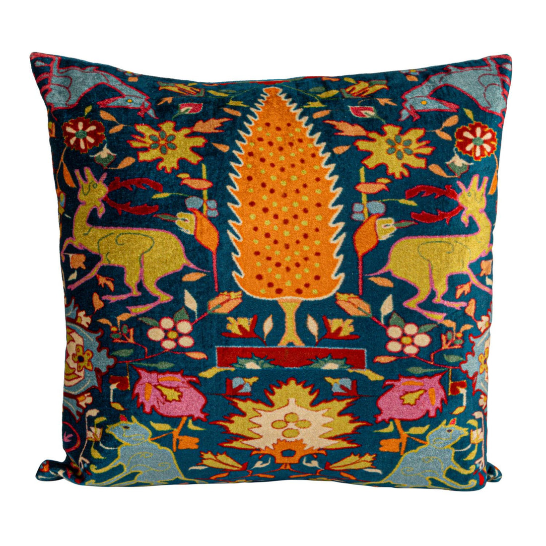 Velvet Printed Pillow with Vintage Carpet Pattern