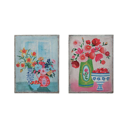 Wood Framed Canvas Flowers in Vases