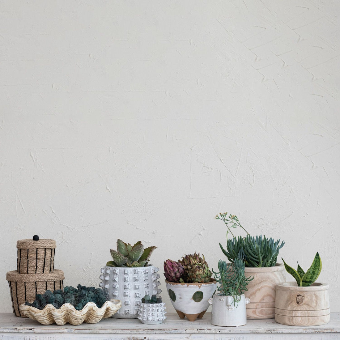 Wood Planters with Carved Lines