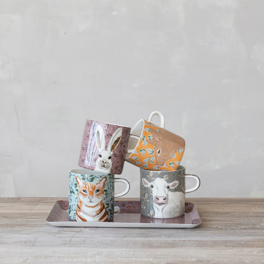 Stoneware Mug with Pattern &amp; Animal Image