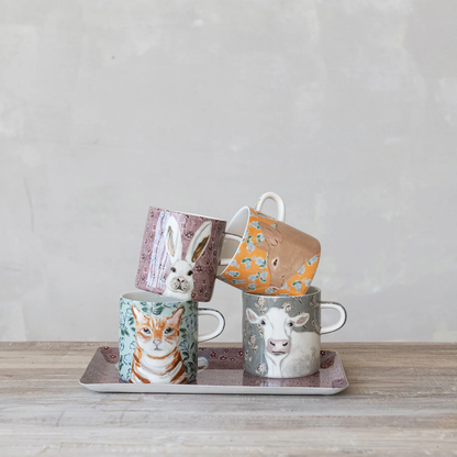 Stoneware Mug with Pattern &amp; Animal Image