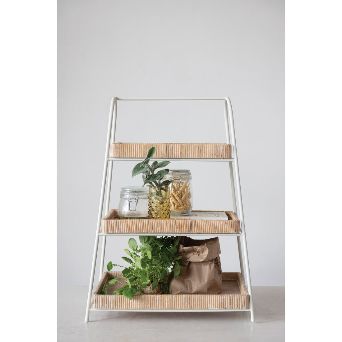 Decorative Metal, Wood and Bamboo 3-Tier Tray with Removable Trays