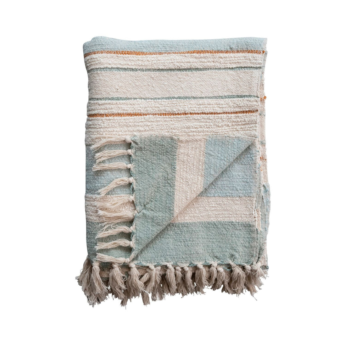 Woven Cotton Throw Blanket with Stripes & Fringe