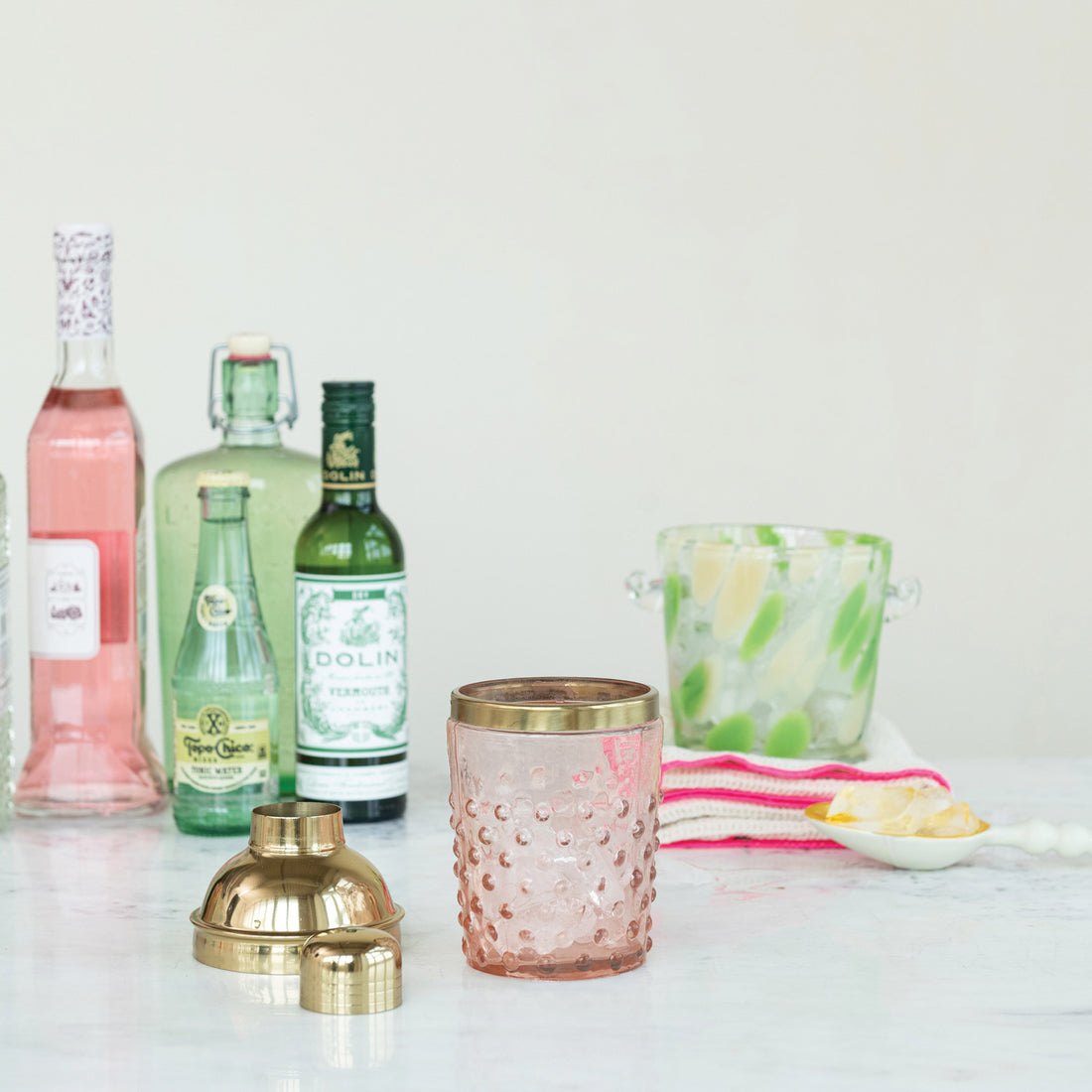 Stainless Steel &amp; Hand-Blown Glass Hobnail Cocktail Shaker