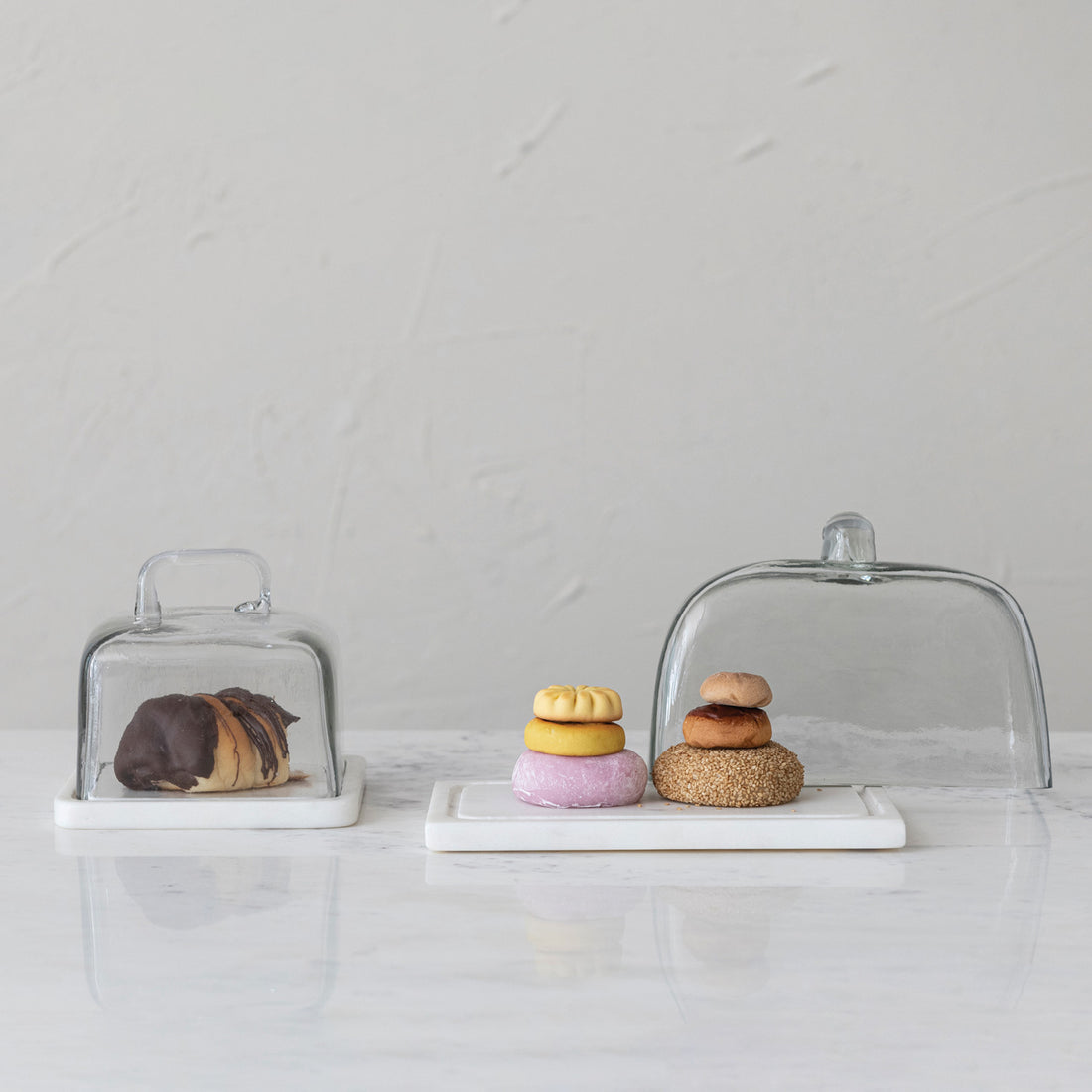 Glass Cloche w/ White Marble Base &amp; Handle