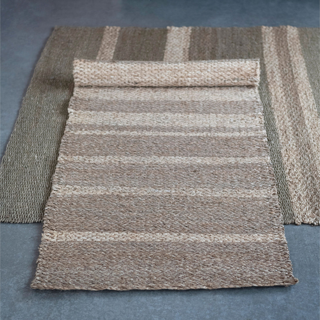 Hand-Woven Seagrass and Corn Husk Rug with Stripes