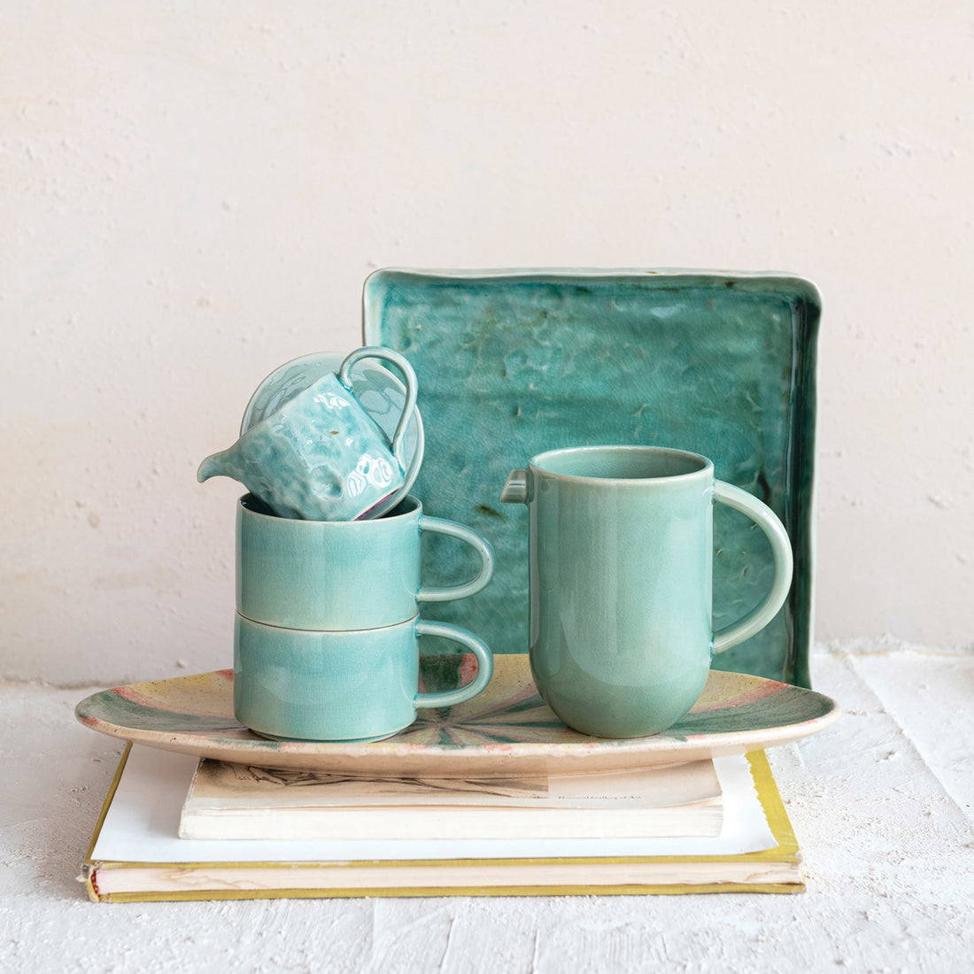Stoneware Serving Tray with Reactive Crackle Glaze