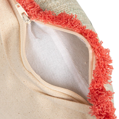Cotton Slub Pillow with Flowers, Embroidery &amp; Eyelash Fringe