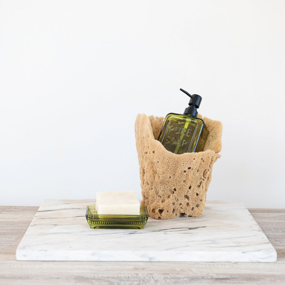 Olive Color Pressed Glass Soap Dispenser with Pump