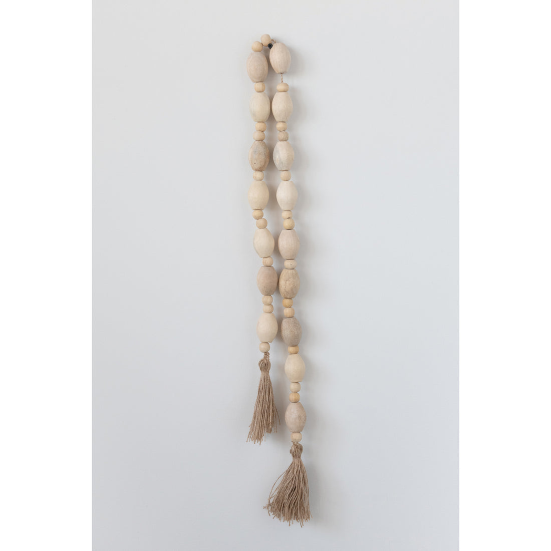 Mango Wood Bead Garland with Jute Tassels