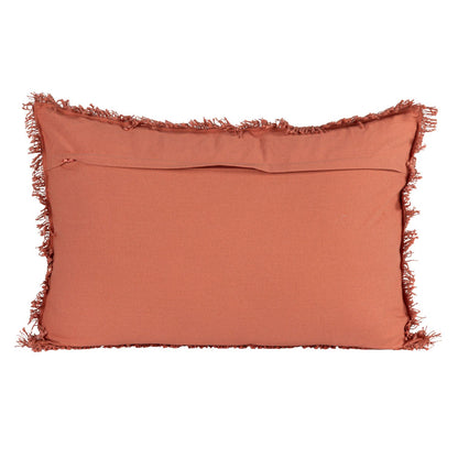 Cotton Lumbar Pillow with Embroidered Flowers &amp; Eyelash Fringe