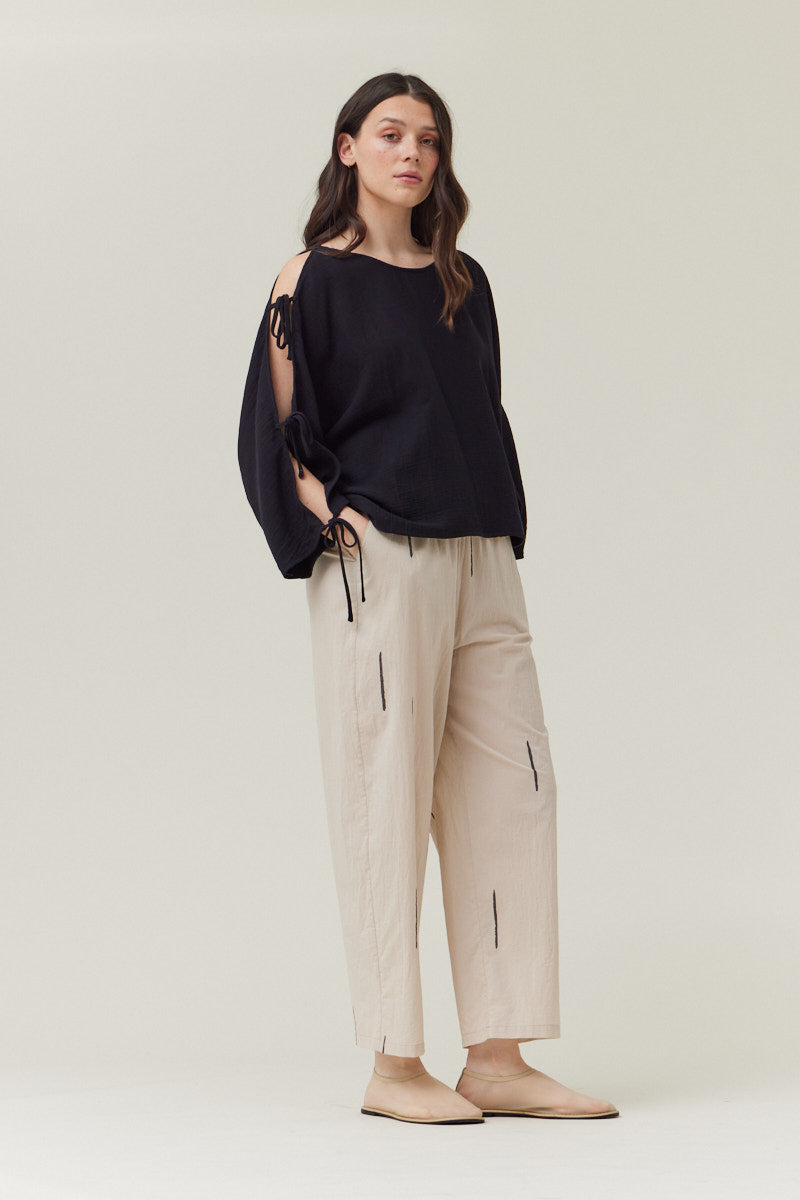 The Effortless Gauze Blouse | Relaxed Black Top with Tie Sleeves