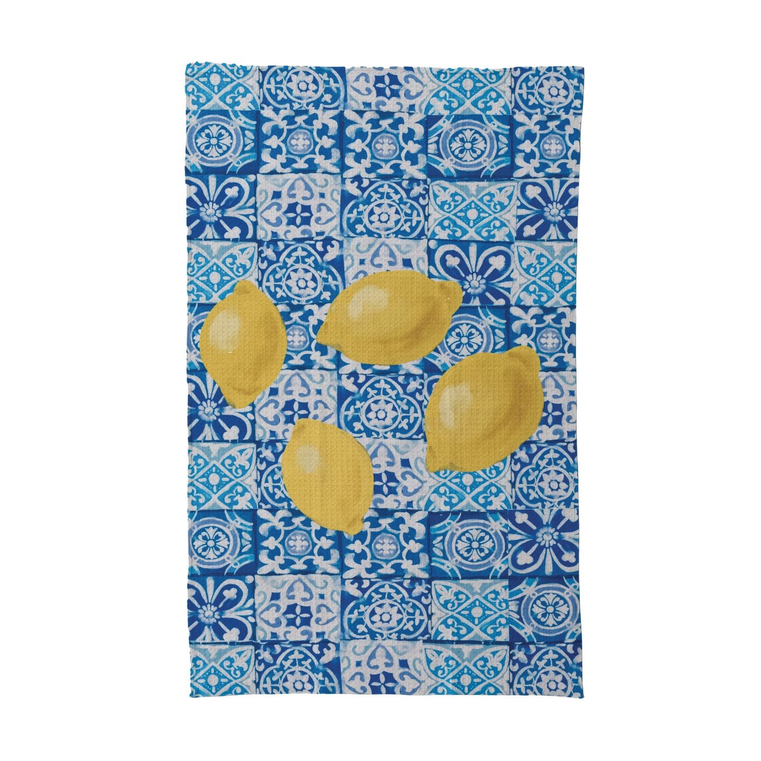 Microfiber Tea Towel with Tile Pattern &amp; Lemons