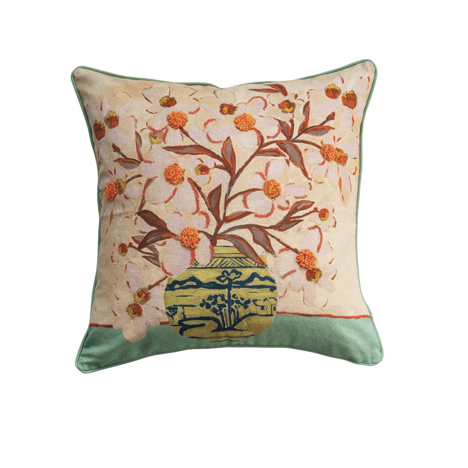 18&quot; Square Pillow with Flowers in Vase