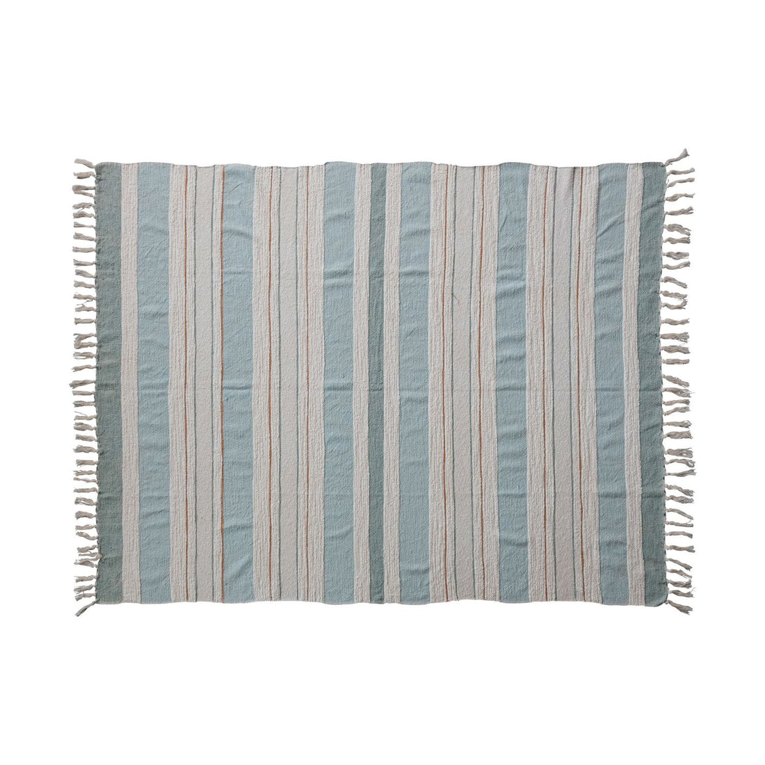 Woven Cotton Throw Blanket with Stripes & Fringe