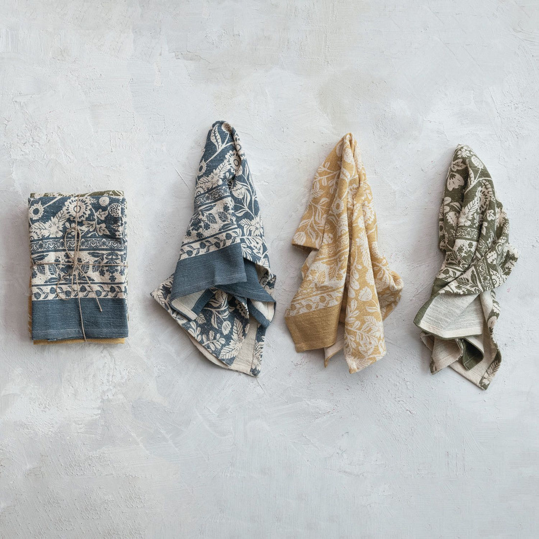 Cotton Printed Tea Towels with Floral Patter