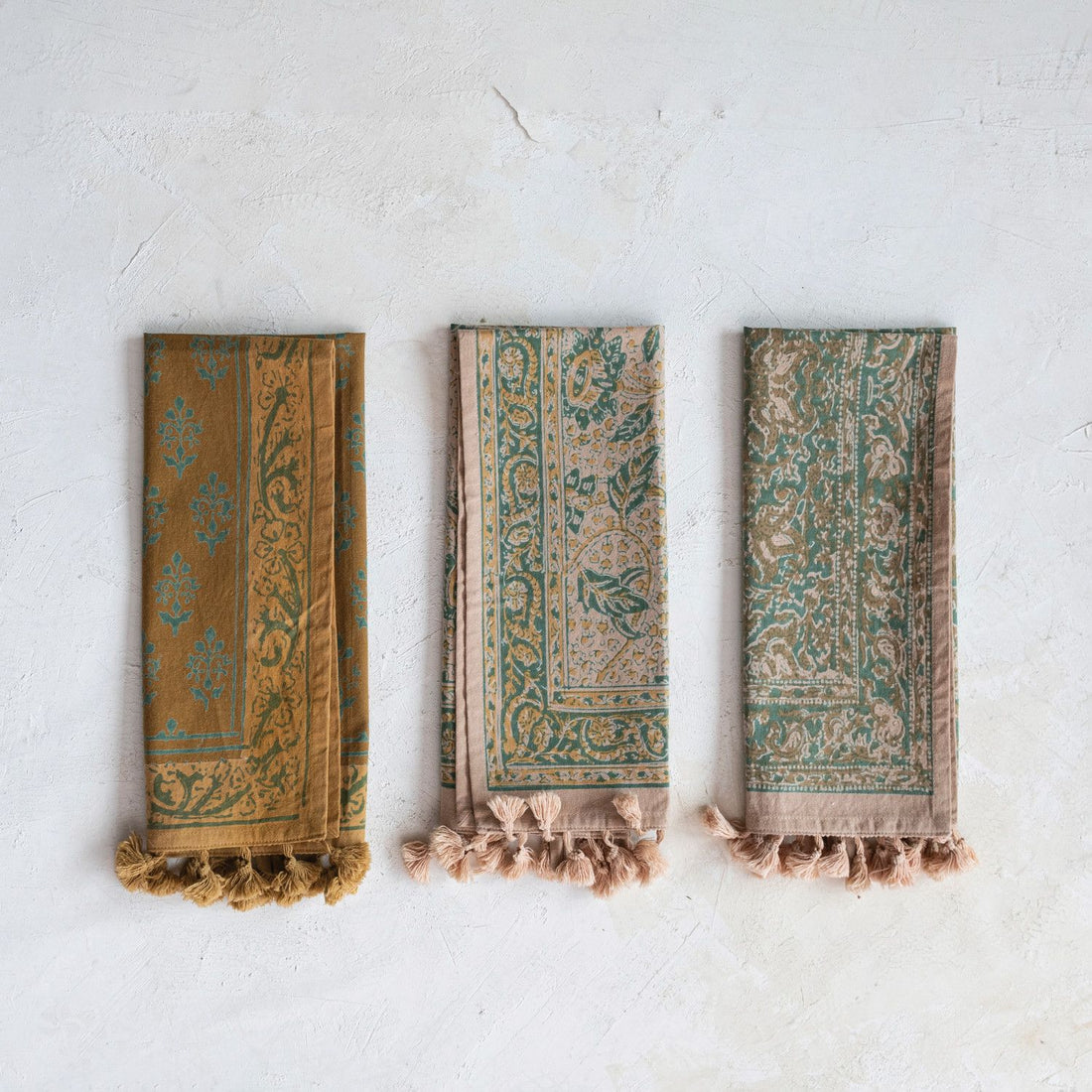 Cotton Printed Tea Towel with Designs, Tassles, Loop