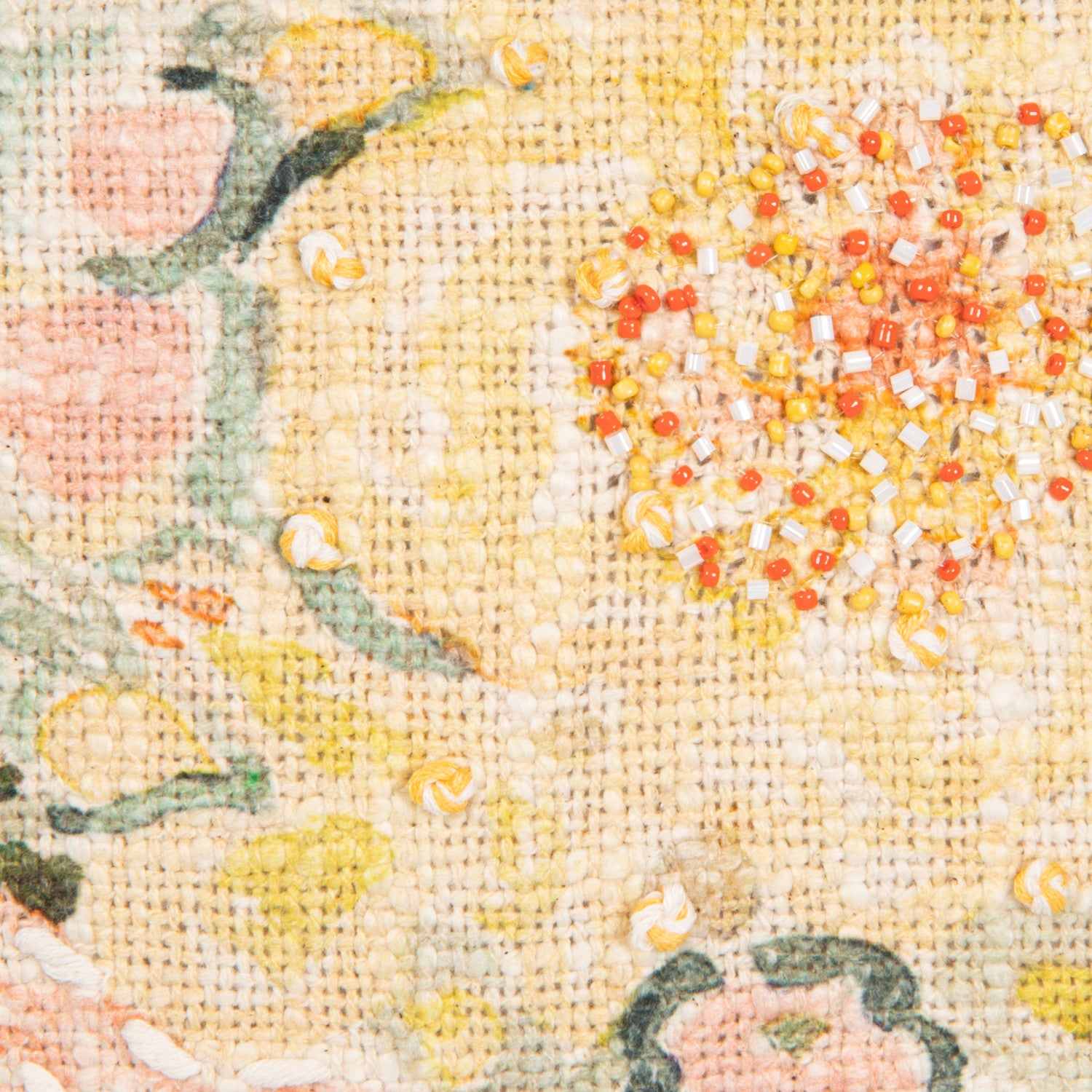Cotton Slub Pillow with Flowers, Embroidery &amp; Eyelash Fringe