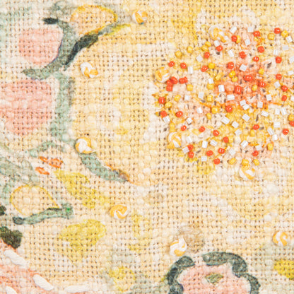 Cotton Slub Pillow with Flowers, Embroidery &amp; Eyelash Fringe
