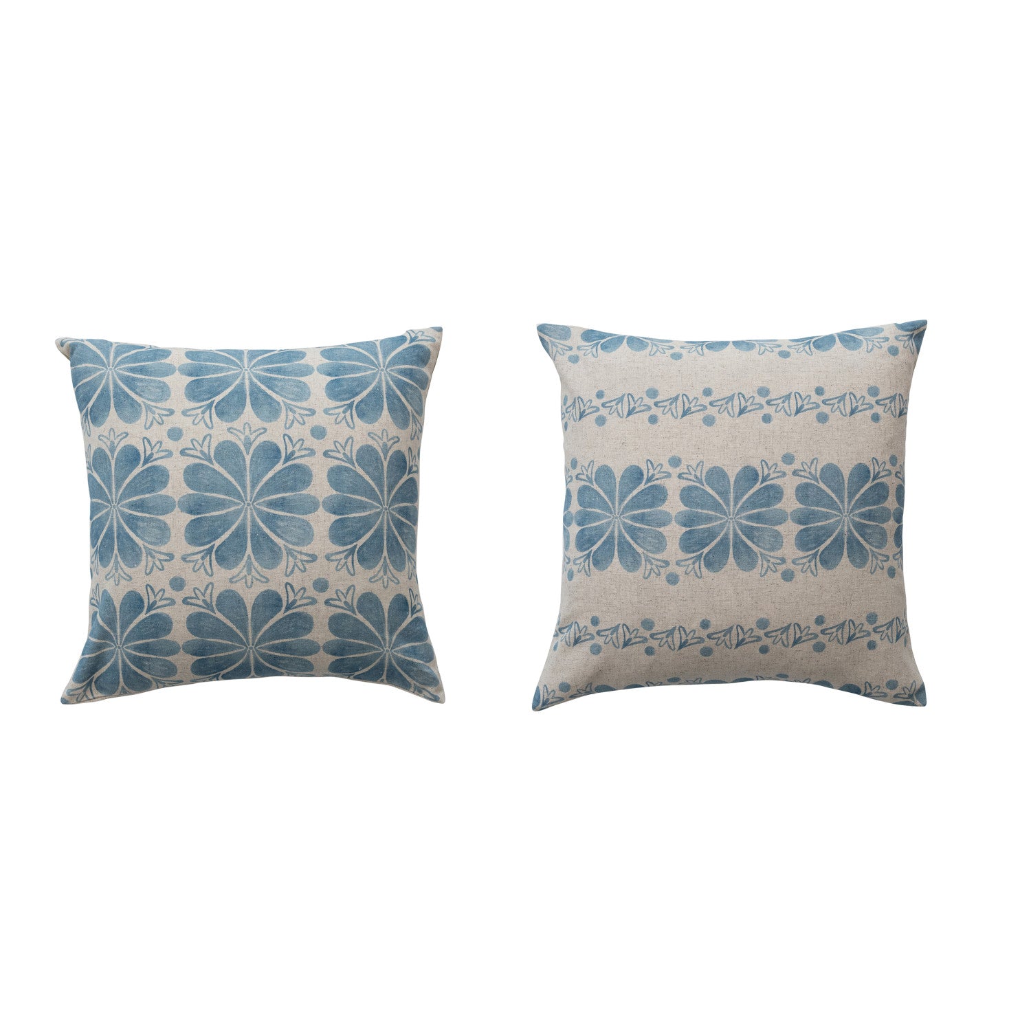 18&quot; Square Cotton &amp; Linen Printed Pillow, 2 Styles