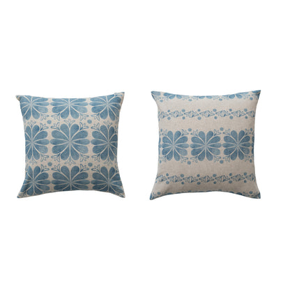 18&quot; Square Cotton &amp; Linen Printed Pillow, 2 Styles