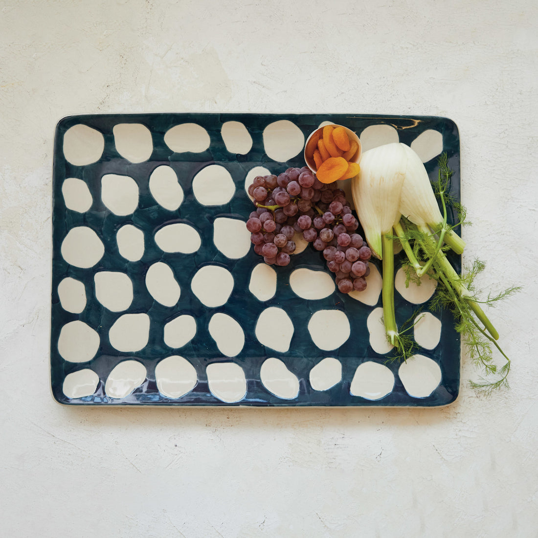 Hand-Painted Stoneware Platter w/ Wax Relief Dots